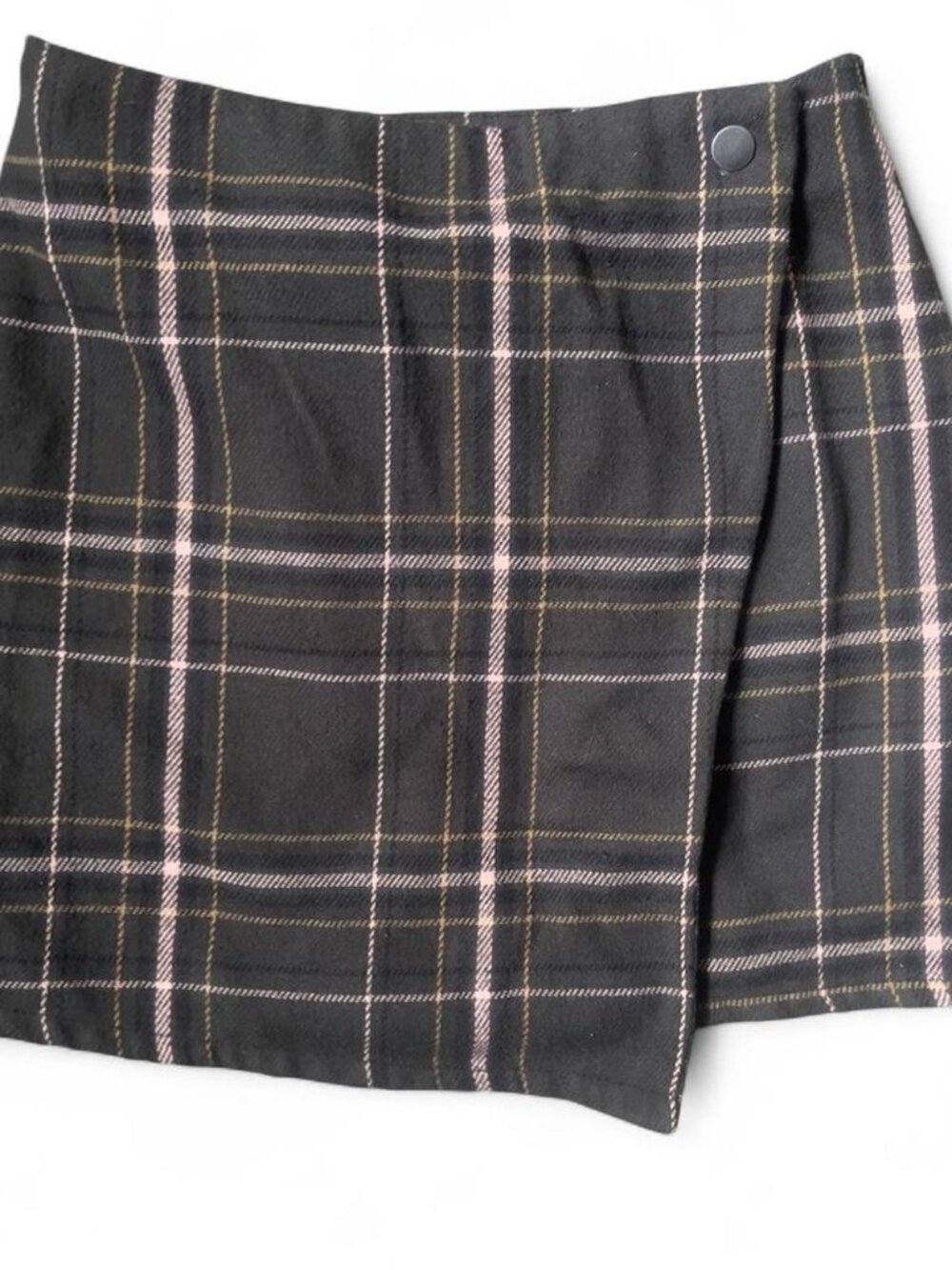 No Boundaries brown + pink plaid mini skirt with button closure Size S #plaid